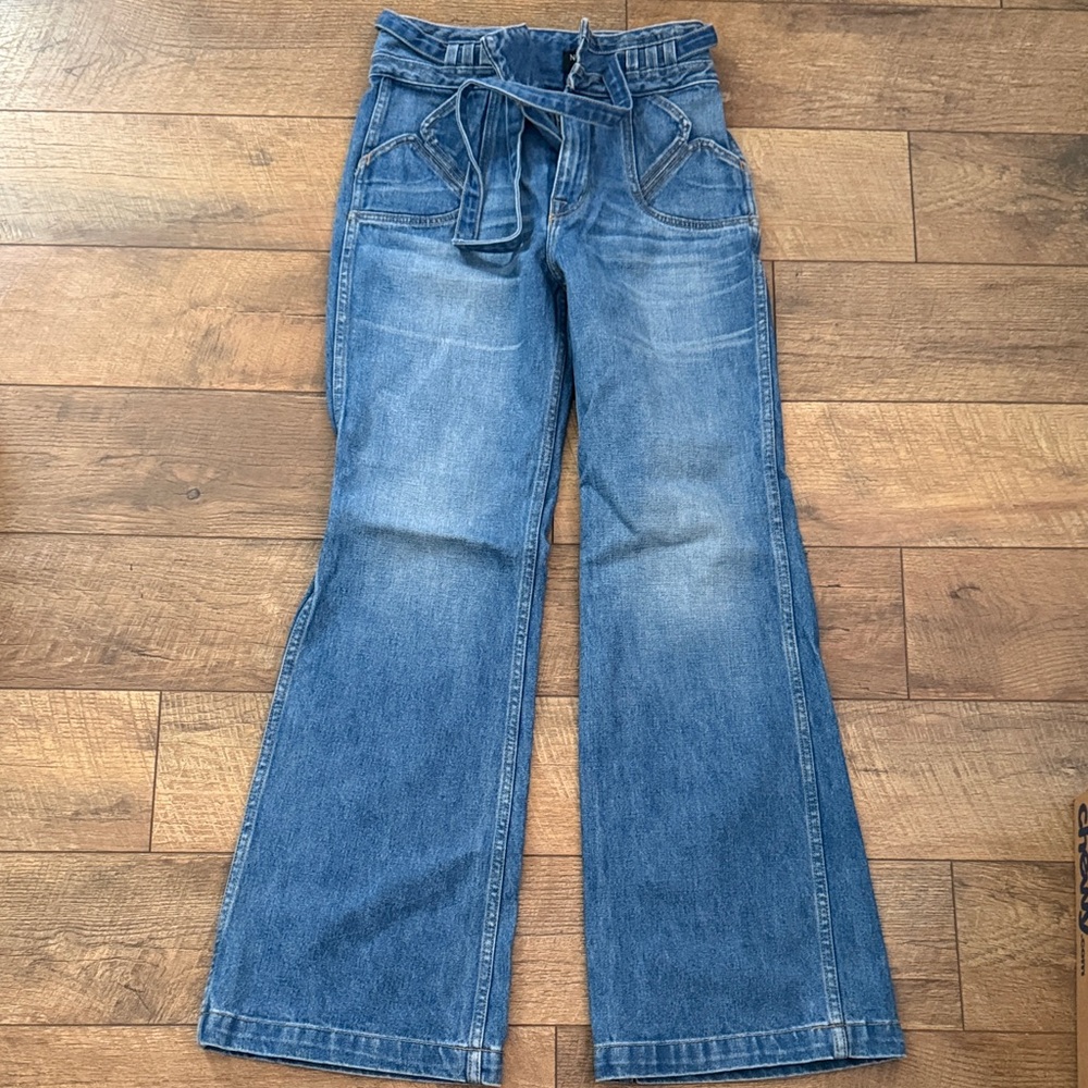 Women's Blue Flare Jeans with Belt
